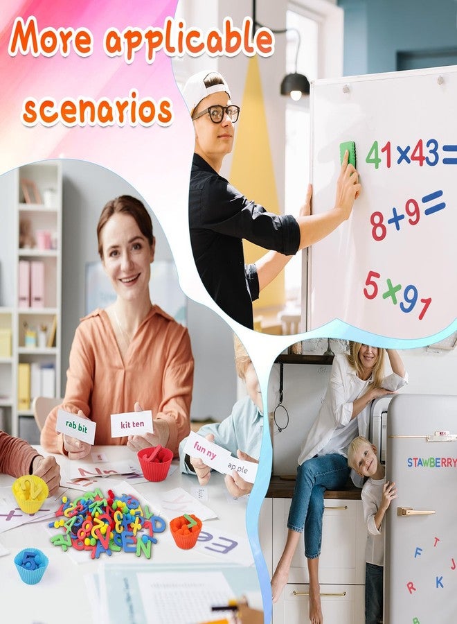 Easywiny 286Pcs Letters and Numbers Sensory Bin Filler Fine Motor Toys Counting Sorting 200 Felt Pompoms 76 Magnetic Letters Numbers 4 Tweezers 5 Silicone Plates 1 Storage Box for Counting Sorting DIY Crafts - Image 3